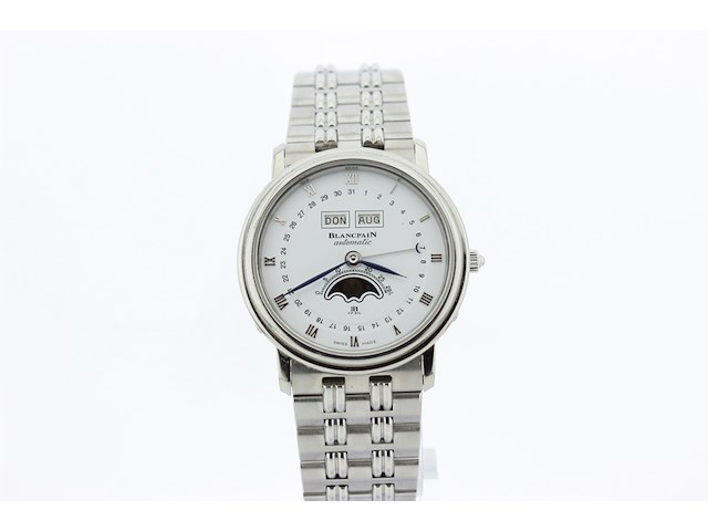 Heren chronograaf polshorloge, blanpain, villeret triple calender, witte wijzerplaat, ca. 2000 - afbeelding 1 van  8