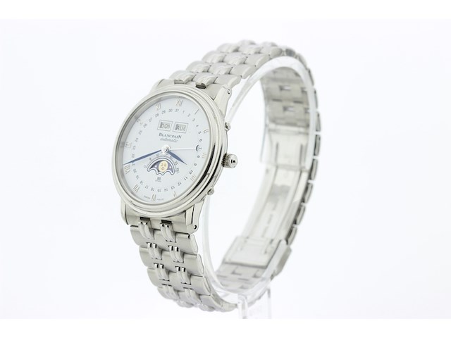 Heren chronograaf polshorloge, blanpain, villeret triple calender, witte wijzerplaat, ca. 2000 - afbeelding 3 van  8