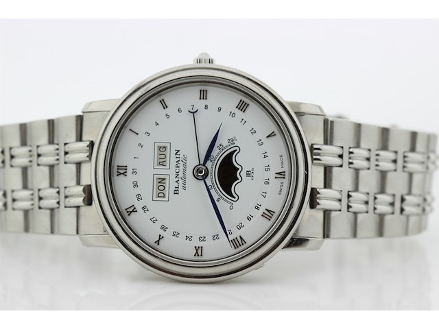 Heren chronograaf polshorloge, blanpain, villeret triple calender, witte wijzerplaat, ca. 2000 - afbeelding 4 van  8