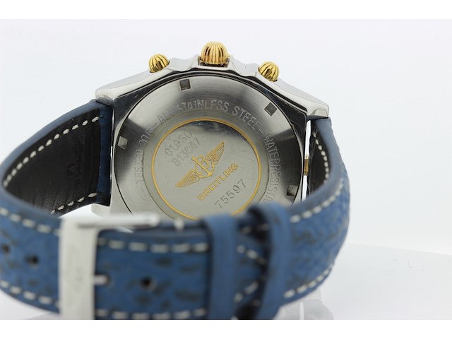 Heren chronograaf polshorloge, breitling, chronomat, blauwe wijzerplaat, ca. 2000 - afbeelding 6 van  8