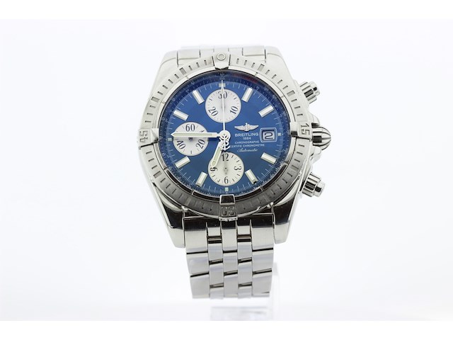 Heren chronograaf polshorloge, breitling, chronomat evolution, blauwe wijzerplaat, ca. 2010 - afbeelding 1 van  11