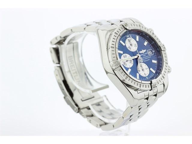 Heren chronograaf polshorloge, breitling, chronomat evolution, blauwe wijzerplaat, ca. 2010 - afbeelding 2 van  11