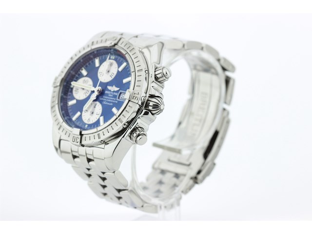 Heren chronograaf polshorloge, breitling, chronomat evolution, blauwe wijzerplaat, ca. 2010 - afbeelding 3 van  11
