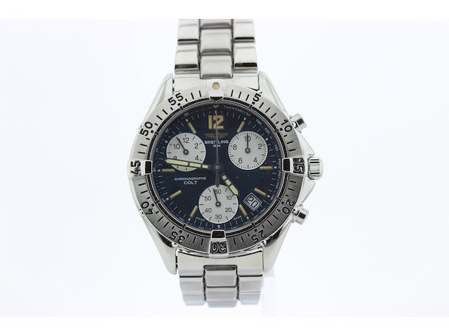 Heren chronograaf polshorloge, breitling, colt, blauwe wijzerplaat, ca. 1995 - afbeelding 1 van  8