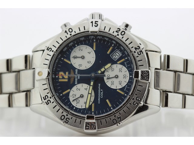 Heren chronograaf polshorloge, breitling, colt, blauwe wijzerplaat, ca. 1995 - afbeelding 5 van  8
