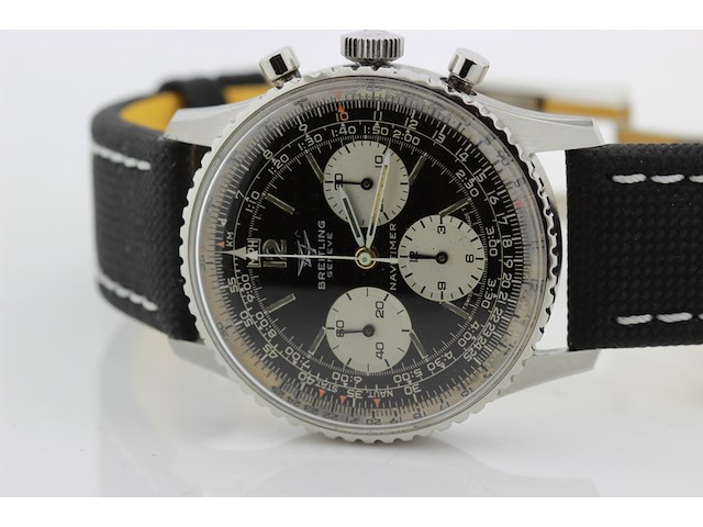 Heren chronograaf polshorloge, breitling, navytimer, zwarte wijzerplaat, 60 er jaren - afbeelding 9 van  16