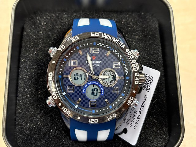 Heren horloge fredric electrochron, dual time, blauw - afbeelding 2 van  4