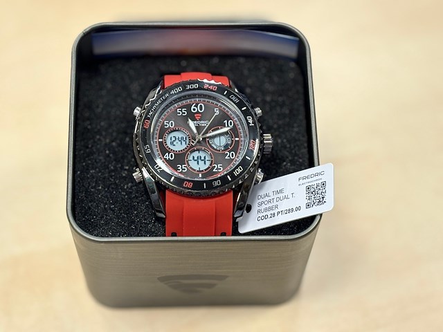 Heren horloge fredric electrochron, dual time, rood - afbeelding 1 van  4