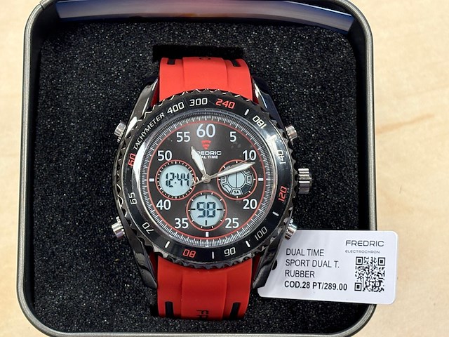 Heren horloge fredric electrochron, dual time, rood - afbeelding 2 van  4