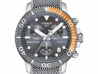 Heren horloge tissot, seastar 1000, lightblue & orange