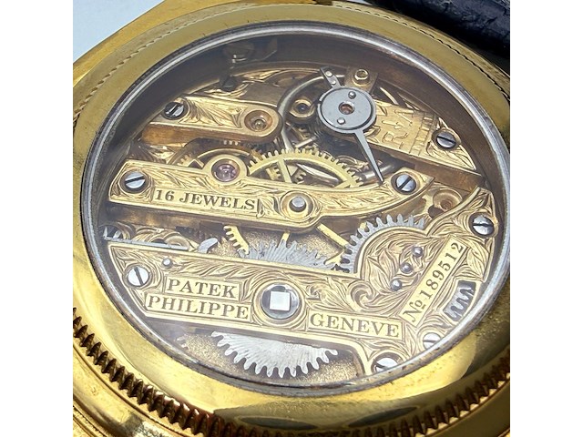 Herenhorloge - patek phillipe horlogisch kunstwerk - antiek zwitsers uurwerk - afbeelding 5 van  14