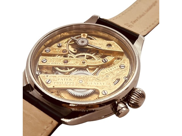 Herenhorloge - patek phillipe horlogisch kunstwerk - antiek zwitsers uurwerk - afbeelding 5 van  7