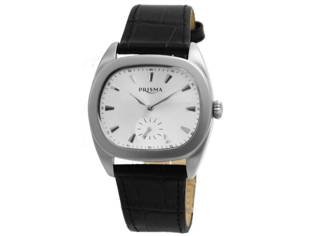 Herenhorloge, prisma, p.2144, zwart, edelstaal met lederen band - afbeelding 1 van  2