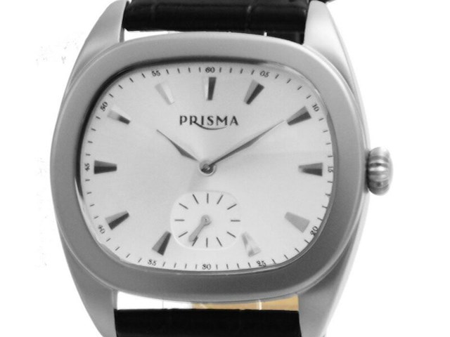 Herenhorloge, prisma, p.2144, zwart, edelstaal met lederen band - afbeelding 2 van  2