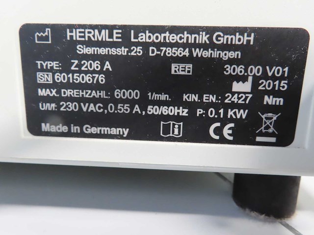 Hermle - 2015 - z 206 a - centrifuge - afbeelding 2 van  6