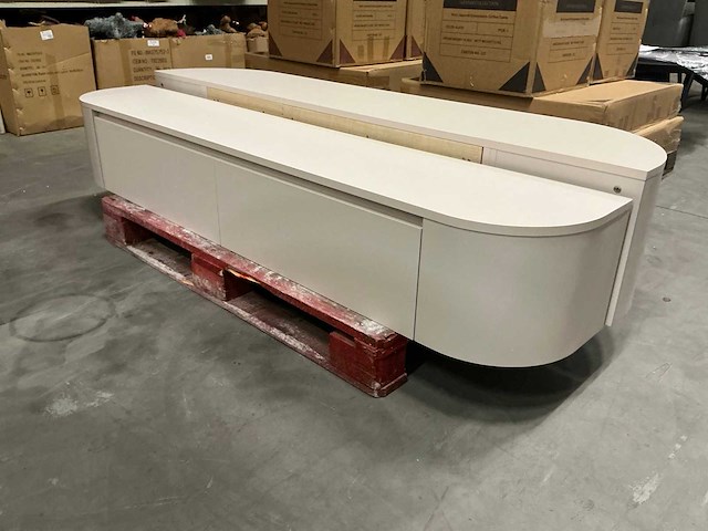 Hermosa ronde japandi tv meubel matte beige 180cm h28cm - afbeelding 1 van  3