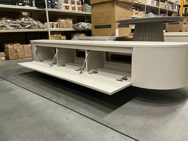 Hermosa ronde japandi tv meubel matte beige 240cm h33cm - afbeelding 2 van  3