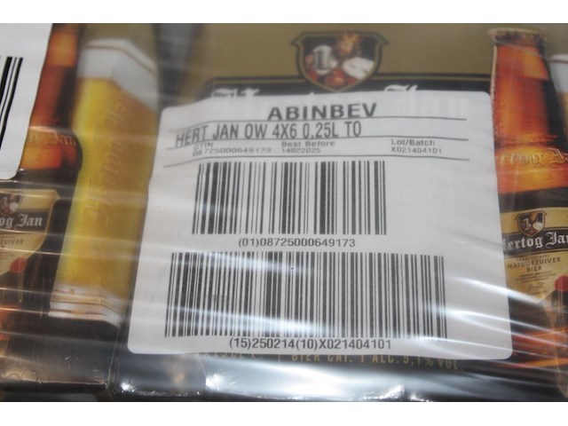 Hertog jan bier op pallet. 364 sixpacks 25 cl. totaal 2184 flessen. tht 2-2025. - afbeelding 3 van  3
