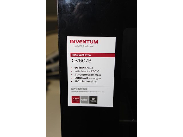 Heteluchtoven inventum ov607b. 60 liter inhoud. tot 230 graden. zes ovenprogramma's. 2000 watt. 120 minuten... - afbeelding 3 van  7