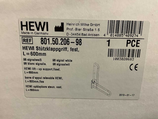 Hewi 600mm 801.50.206-98 opklapbare steun (2x) - afbeelding 4 van  4