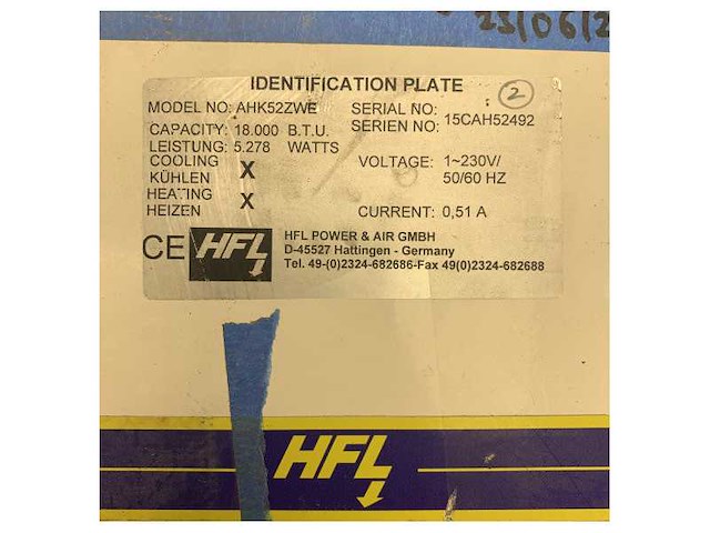 Hfl ahk52zwe 18000 btu marine air handler without cpu - afbeelding 6 van  6