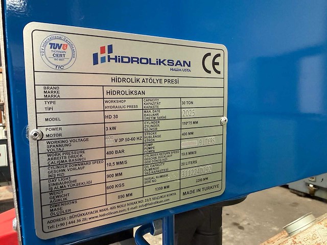 Hidroliksan - 2025 - hd 30 - hydraulische pers - afbeelding 8 van  8
