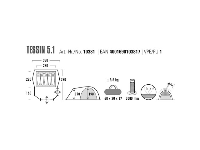 High peak ticino koepeltent 5 personen groen - afbeelding 3 van  4