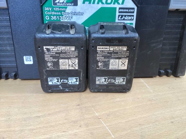 Hikoki g 3613db haakse slijpmachine 125mm incl. bsl 36a18 accu’s + uc 18ysl3 acculader + koffer - afbeelding 8 van  10