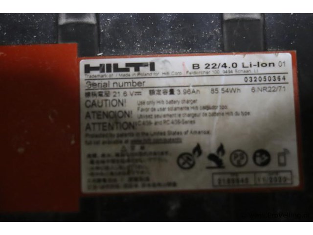 Hilti b22/4.0 li-ion accu, 21.6v - afbeelding 3 van  3