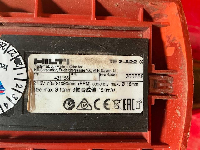 Hilti te 2-a22 boormachine - afbeelding 3 van  4