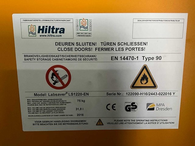 Hiltra labsaver ls1220-en brandwerende kast - afbeelding 7 van  7
