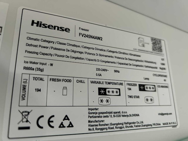 Hisense fv245n4awd vriezer | hisense wf1q8041bw wasmachine - afbeelding 5 van  5