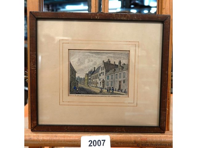 Historische gravure toont het stads- en ambachtskinderhuis aan de agnietenstraat in utrecht - afbeelding 1 van  5
