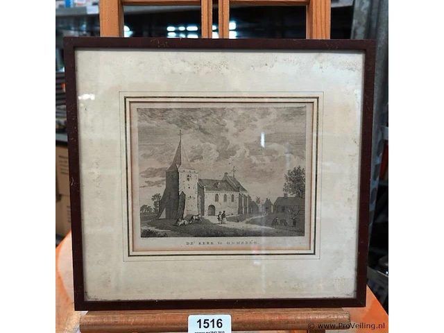 Historische gravure van de kerk te ommeren - afbeelding 1 van  5