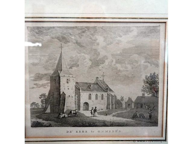 Historische gravure van de kerk te ommeren - afbeelding 2 van  5