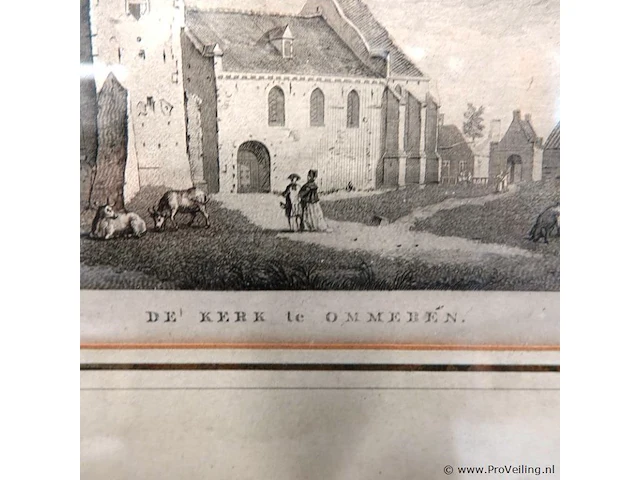 Historische gravure van de kerk te ommeren - afbeelding 3 van  5