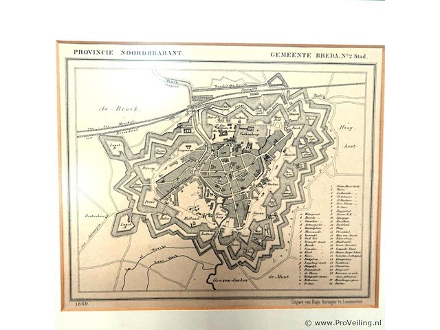 Historische kaart breda in 1869, uitgegeven door hugo suringar te leeuwarden - afbeelding 2 van  5