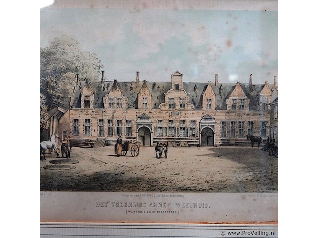Historische litho van het voormalige armen weeshuis in middelburg - afbeelding 2 van  5