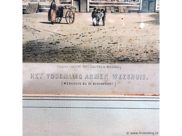 Historische litho van het voormalige armen weeshuis in middelburg - afbeelding 3 van  5