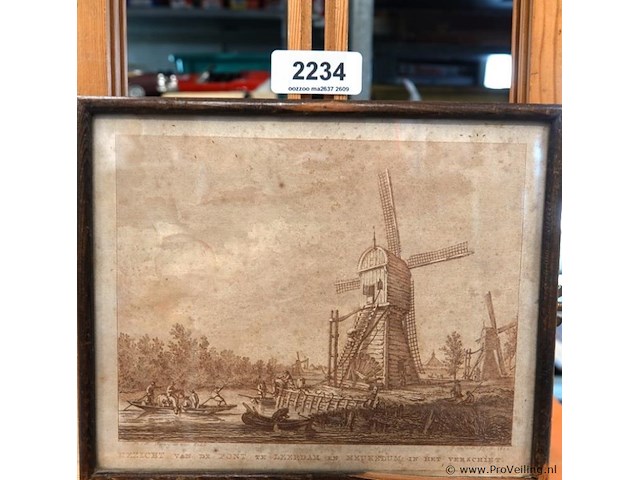 Historische prent getiteld "gezicht van de pont te leerdam en heukelum in het verschiet", gemaakt rond 1801 door prentmaker izaak jansz. de wit - afbeelding 2 van  5