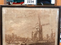 Historische prent getiteld "gezicht van de pont te leerdam en heukelum in het verschiet", gemaakt rond 1801 door prentmaker izaak jansz. de wit - afbeelding 2 van  5