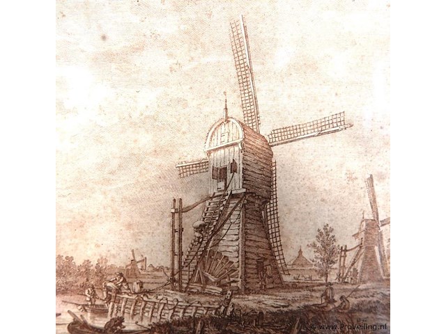 Historische prent getiteld "gezicht van de pont te leerdam en heukelum in het verschiet", gemaakt rond 1801 door prentmaker izaak jansz. de wit - afbeelding 4 van  5