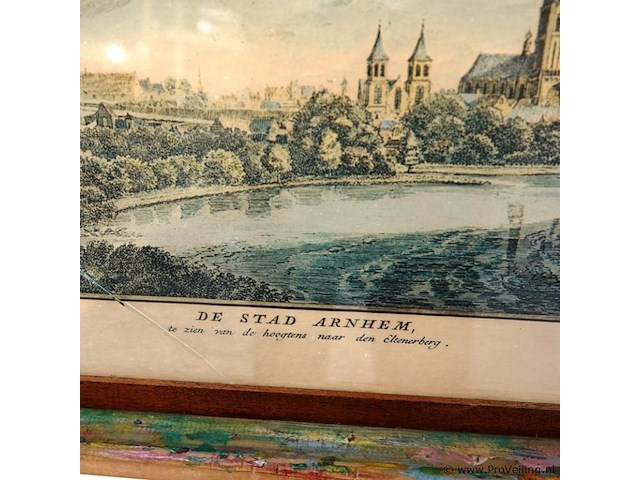 Historische prent van de stad arnhem te zien van de hoogtens naar den eltenerberg. barts in glas - afbeelding 3 van  8
