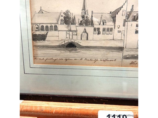 Historische tekening in twee delen. links "het oude gasthuys van achteren aan de brabandsche kerffmarkt" en rechts "het raritand huys." - afbeelding 3 van  5