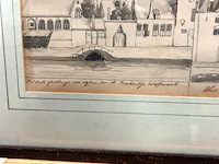 Historische tekening in twee delen. links "het oude gasthuys van achteren aan de brabandsche kerffmarkt" en rechts "het raritand huys." - afbeelding 3 van  5