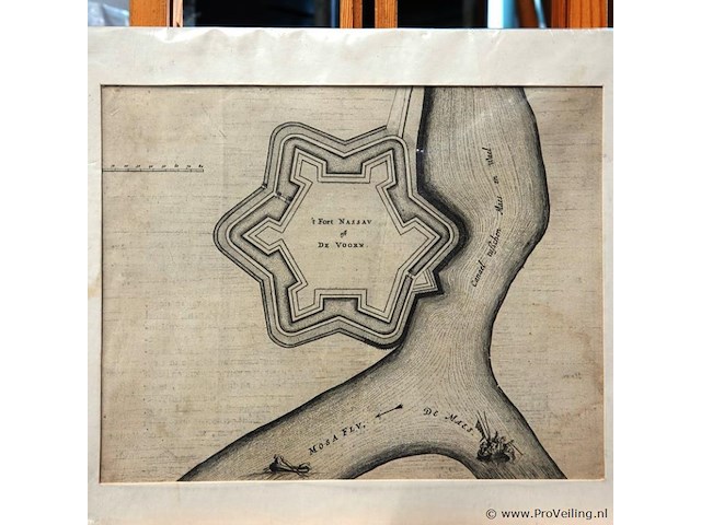 Historische vestingplattegrond van fort nassau (ook bekend als fort de voorn of schans de voorn) nabij heerewaarden. - afbeelding 2 van  5