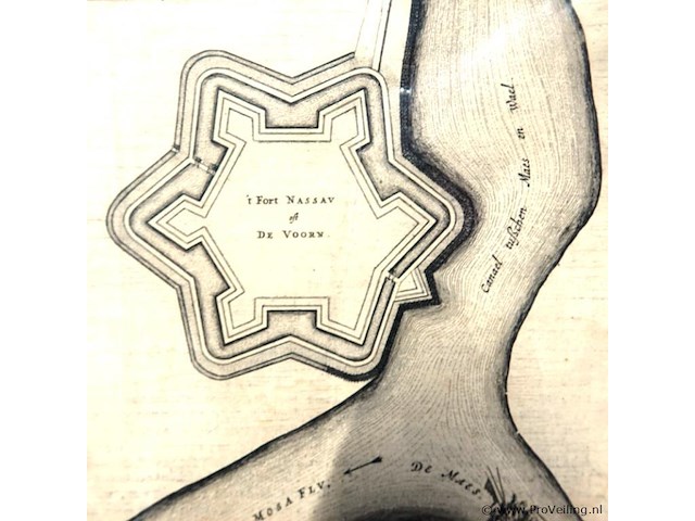 Historische vestingplattegrond van fort nassau (ook bekend als fort de voorn of schans de voorn) nabij heerewaarden. - afbeelding 3 van  5