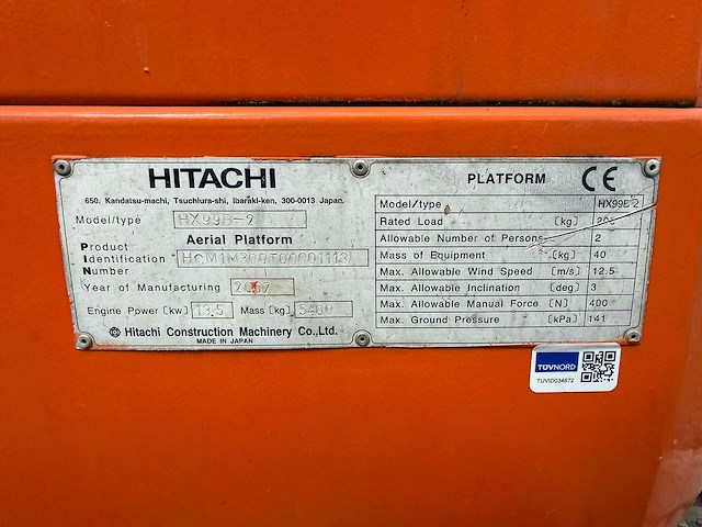 Hitachi - 2007 - hx 99 b - rups telescoop hoogwerker - afbeelding 19 van  26