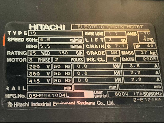 Hitachi 1s elektrische kettingtakel (3x) - afbeelding 5 van  7