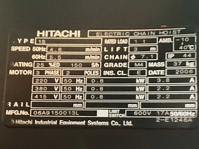 Hitachi 1s elektrische kettingtakel (3x) - afbeelding 7 van  7
